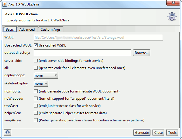 Setting options for code generation from WSDL