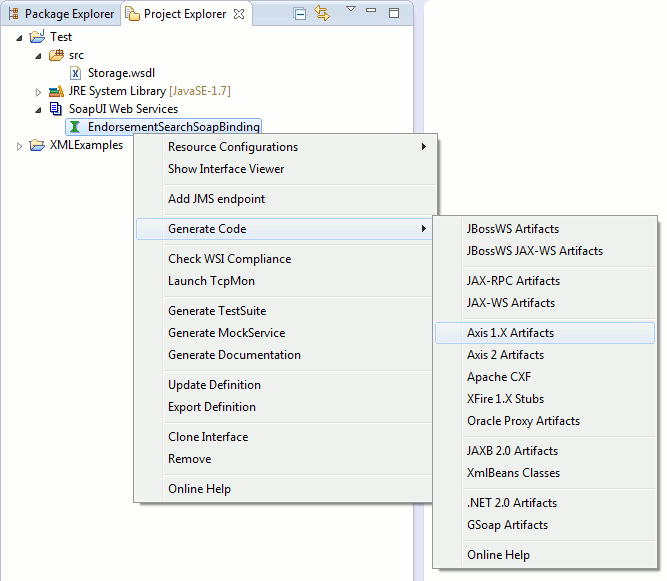 code generation context sensitive menu in soapUI