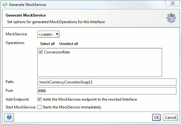 Generate MockService Dialog SoapUI