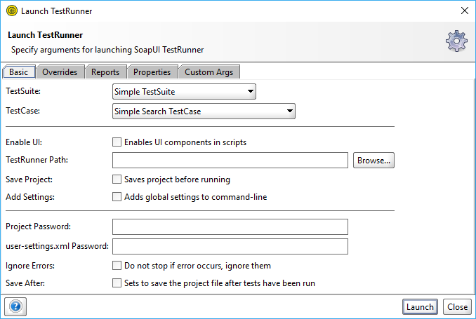 Launch TestRunner basic