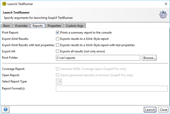 Launch TestRunner reports