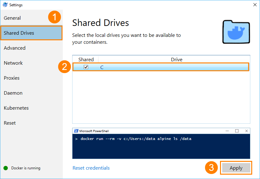 Docker image: Sharing disk