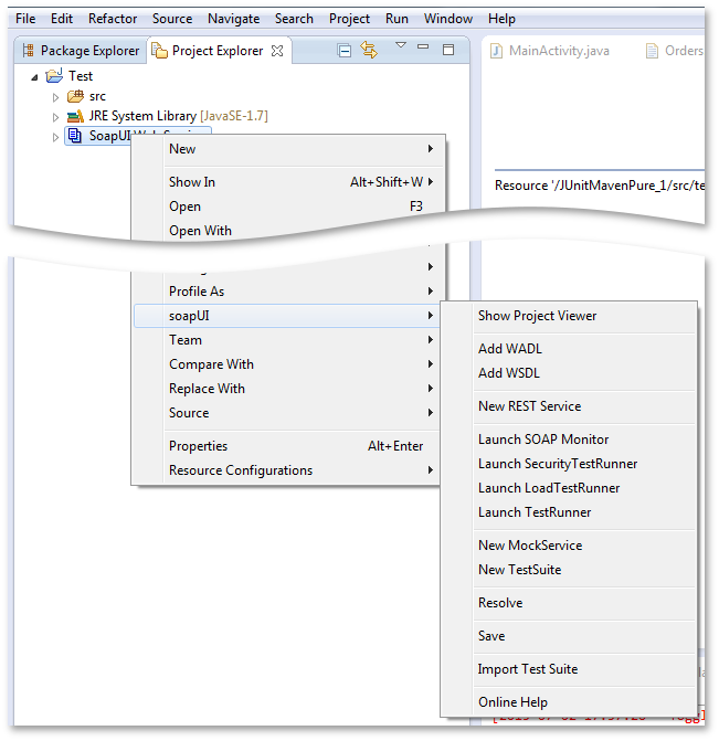 a soapUI context senistive menu in eclipse